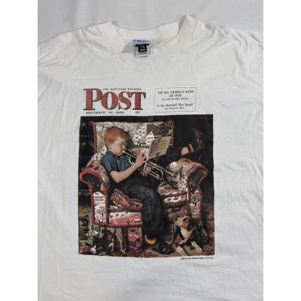 Vtg 1991 Saturday‎ Evening Post Uranium Rush Of 1950 White Mens L Shirt  USA